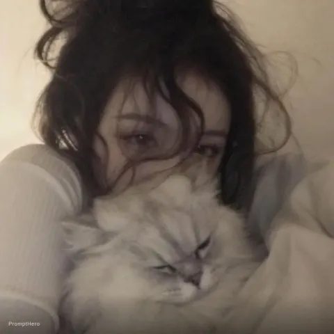 Fair Girl Messy Bun Persian Cat