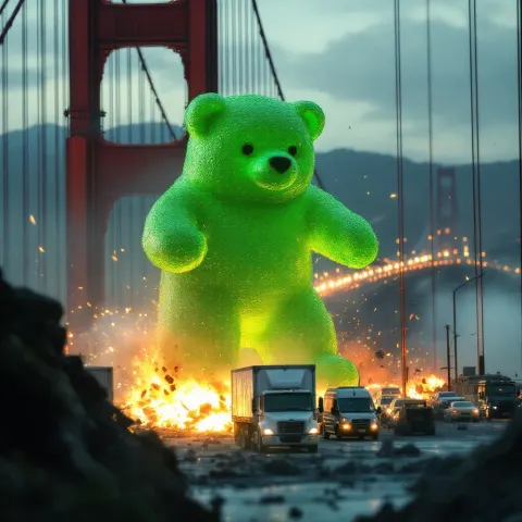 Giant Gummy Bear Golden Gate Chaos