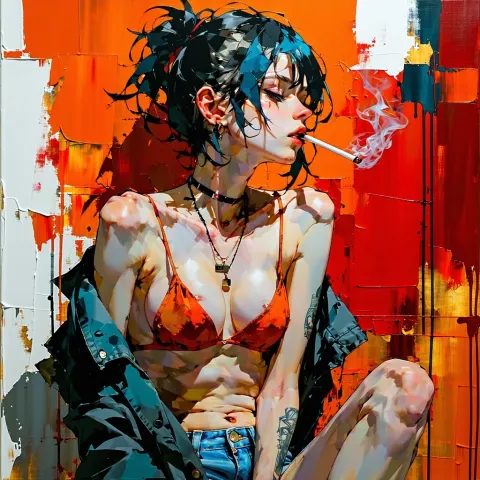 Young Woman Smoking Oil Painting