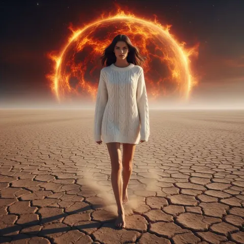 Woman Sweater Desert Burning Planet