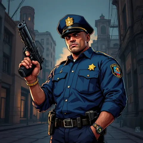 Police Officer Gun GTA Cartoon Style
