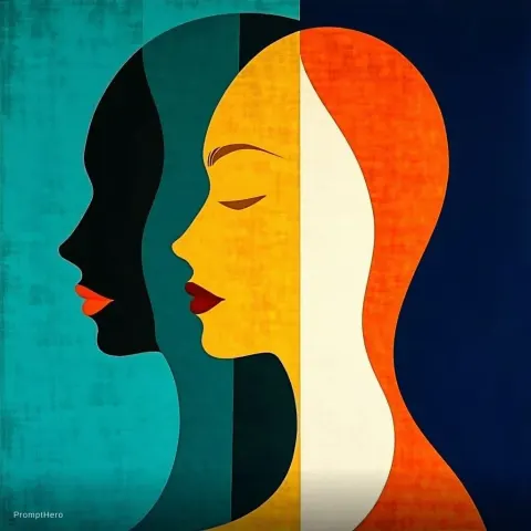 Modern Abstract Female Profiles Teal