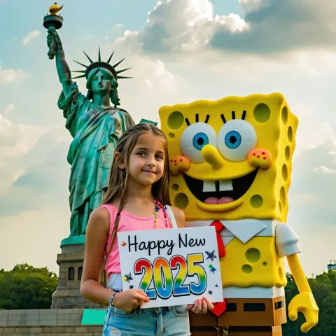 Girl Statue Liberty Portrait