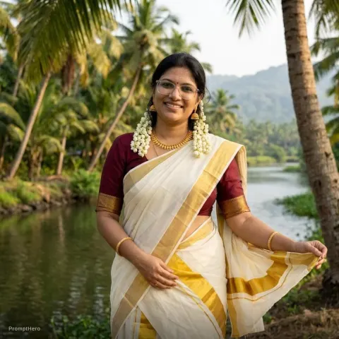 Kerala Woman Gold Saree