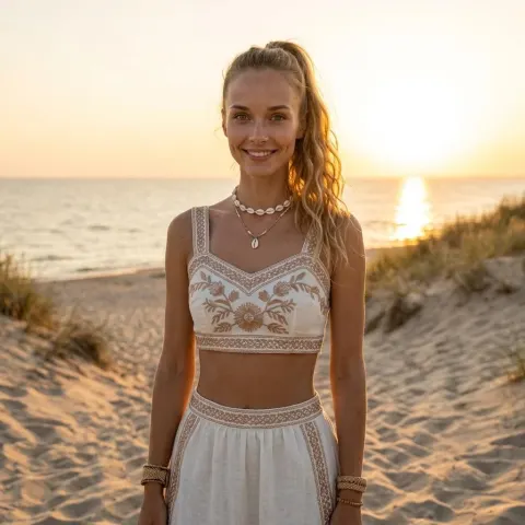 Dark Blonde Woman Ponytail Beach