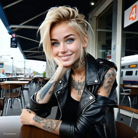 Tattooed Girl Cafe Terrace