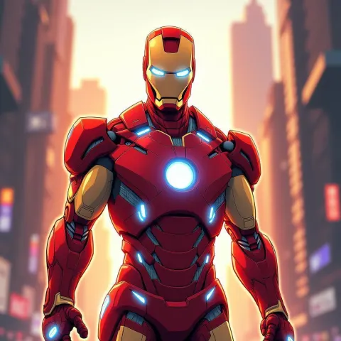 Iron Man Glowing in Cyberpunk Anime