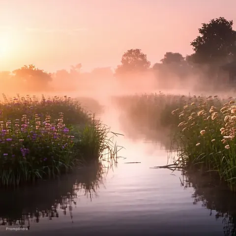 Misty Summer Stream Dawn