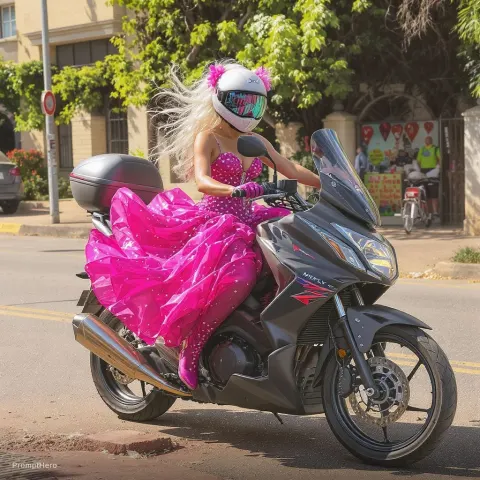 Woman Pink Dress Motorbike