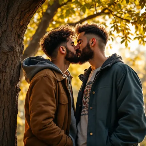 Male Couples Kissing Tree