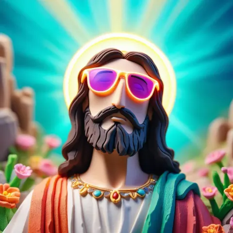 Claymation Jesus Returns in Neon Sunglasses