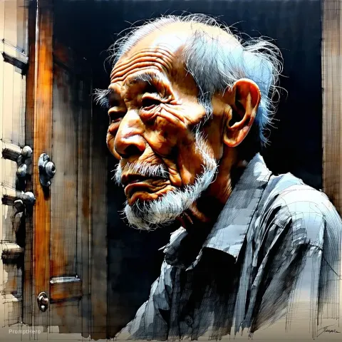 Old Man Pen Ink Portrait