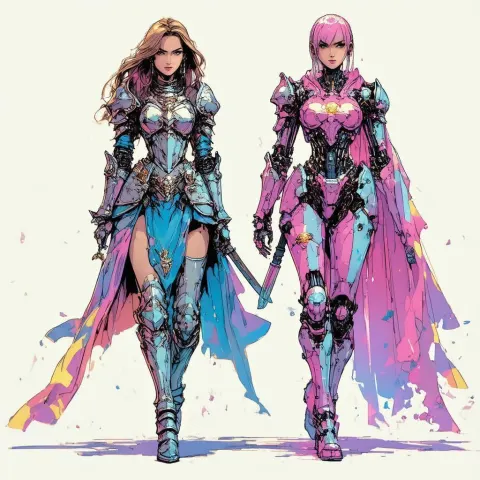 Armored Knight and Cyborg in Manga Stride
