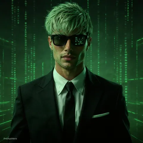 Man Matrix Grid Cyberpunk
