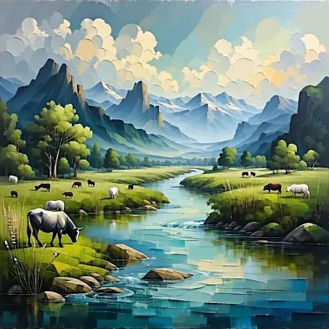 River Landscape Pastoral