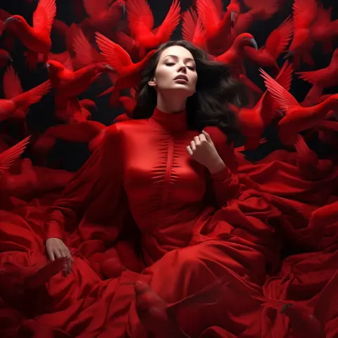 Woman Red Birds Dream