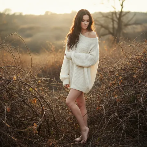 Woman White Sweater Brambles