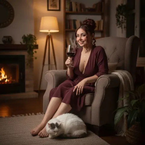 Woman Armchair Wine Cat