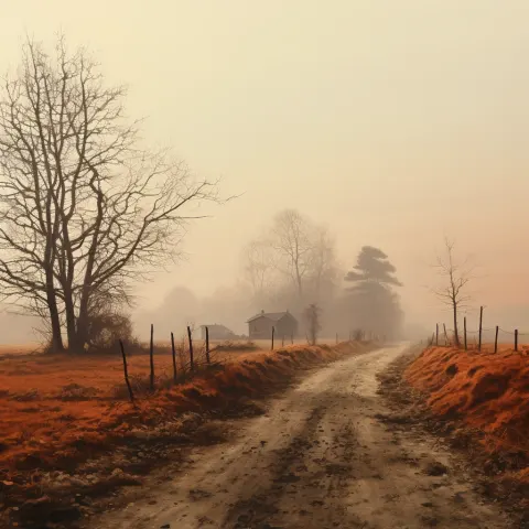 Rural Trees Mist Landscape