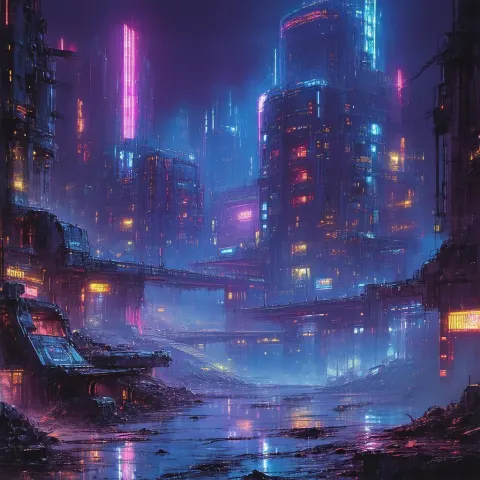 Apocalyptic Desert City Glowing With Neon Ruins