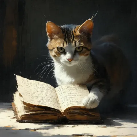 3D Cat Studying a Calculus Book