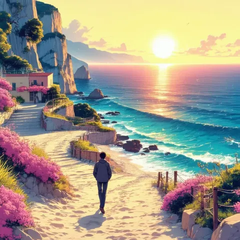 Lone Figure Overlooking Capri at Manga Sunset