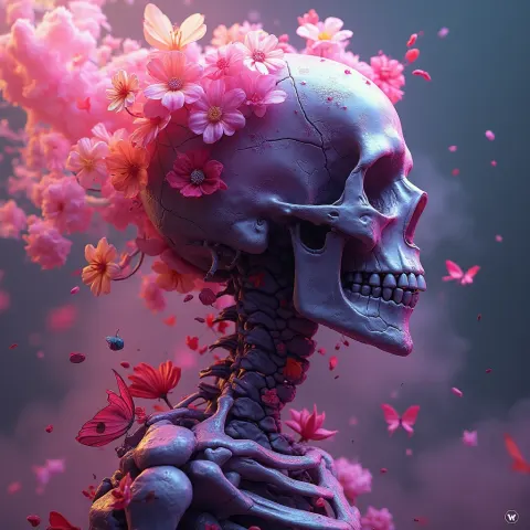 Skeleton Flowers Psychedelic