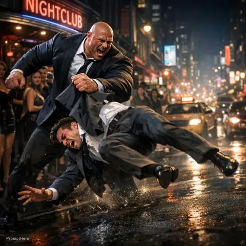 Men Fighting Street Night