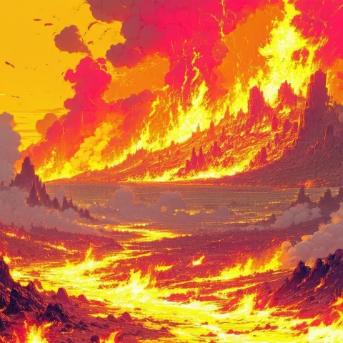 Fiery Apocalypse Painted in Ghibli Vaporwave