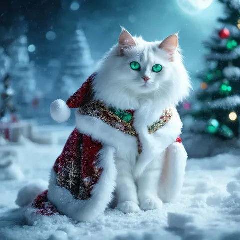 White Cat in Celestial Santa Costume