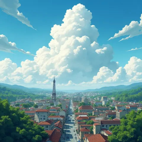 Ghibli City Sky Clouds
