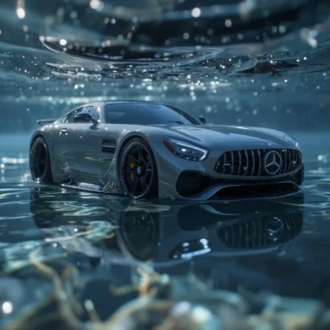 Benz Car Water Reflection