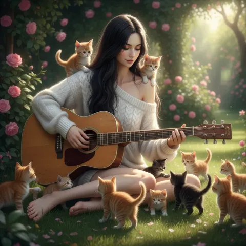 Woman Oversized Sweater Garden Kittens