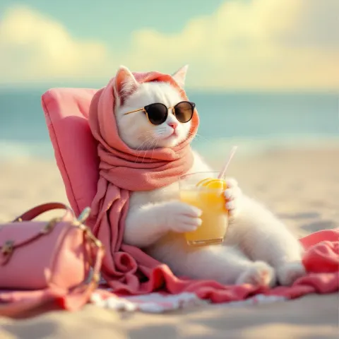 White Cat Beach Scarf Lemonade Selfie