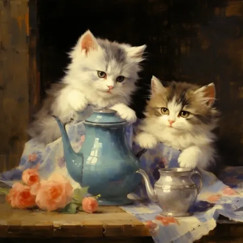 Kittens Preparing Tea Coffee Chocolate