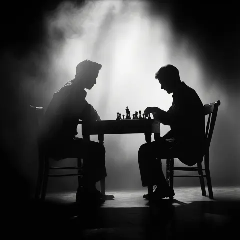 Male Chess Players Silhouette Board