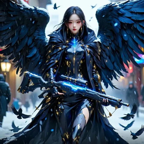 Cyberpunk Raven Crossbow Feather Wings