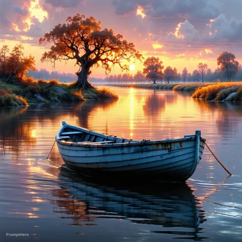 Watercolor Landscape Painting Sunset