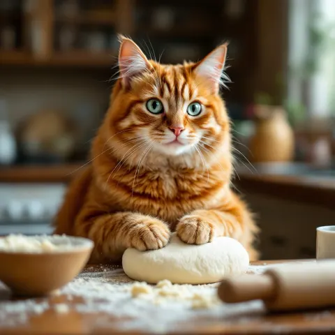 Ginger Cat Kitchen Kneading Dough