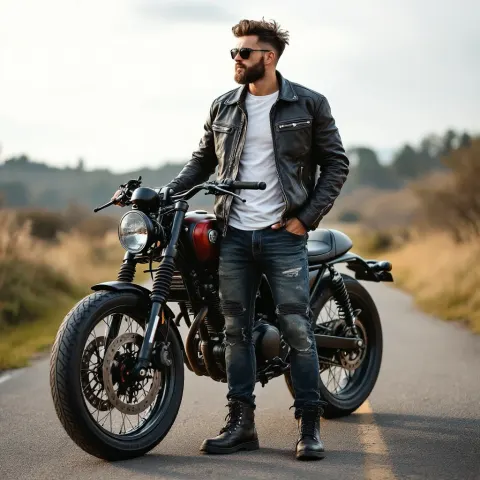 Man Biker Jacket Heavy Motorcycle