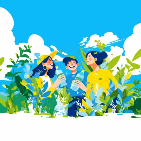 Asian People Drinking Bottles Minimalist