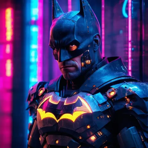 Aged Batman in Neon Cybernetic Armor