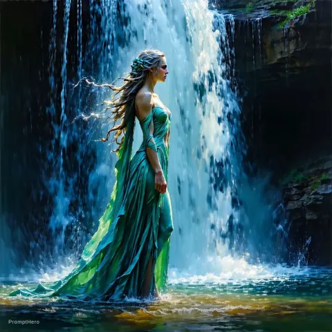 Goddess Waterfall Standing Hyperrealistic