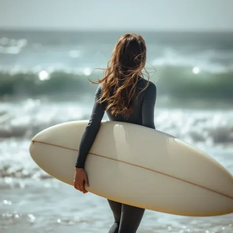 Woman Beach Surfboard Brunette