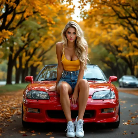 Elegant Woman Red Sports Car