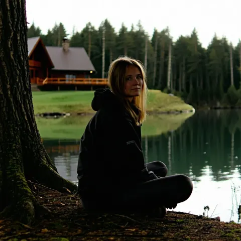 Woman Lake House Forest Cinematic