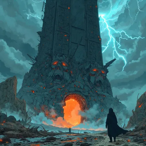 Colossal Dark Tower Above Hellish Gate