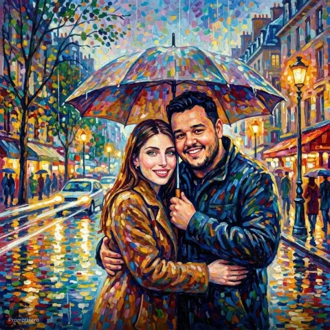 Rainy Umbrella Romantic Couple