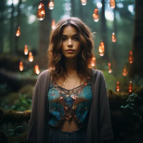 Young hippie woman standing in Forest