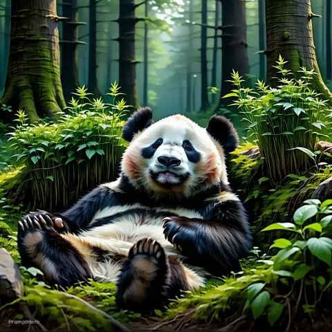 Panda Weed Forest Illustration